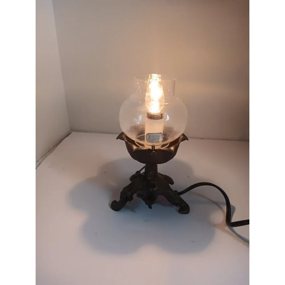 Vintage Art Nouveau Small Cast Iron Table Lamp With Cherub Drummer Stamped L